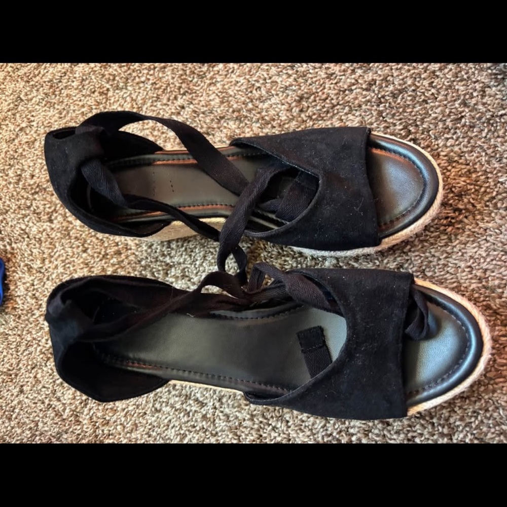 Black Espadrille Wedge Sandals